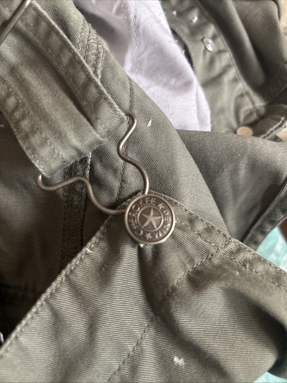 Women’s Vintage Khaki Short Bib Overalls Cherokee Size Large Vintage Cargo PKT - Picture 4 of 10